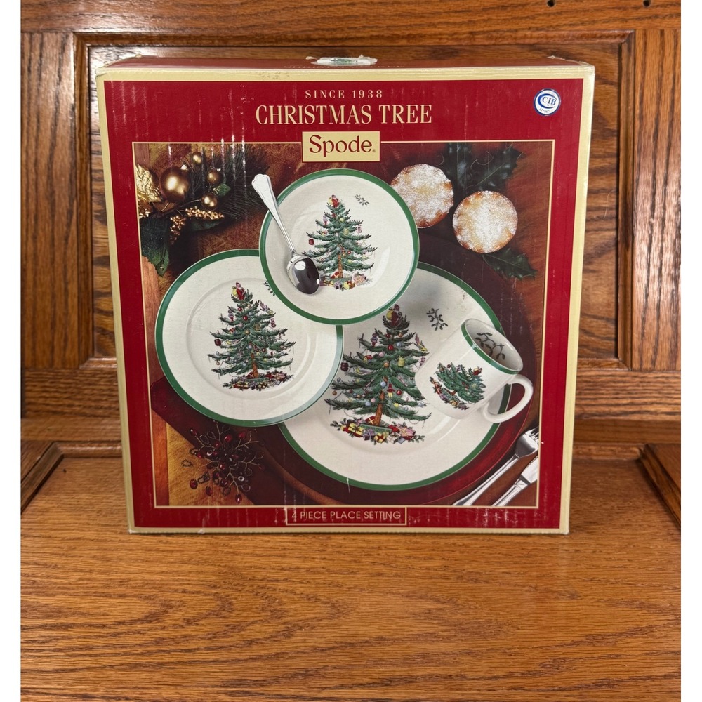 Spode Christmas Tree 4 Piece Place Setting Dinner Salad Plate Bowl Mug New Box